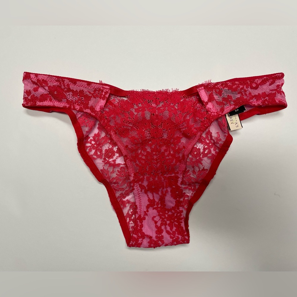 Victoria's Secret lace panties cheekini culotte bikini red pink S